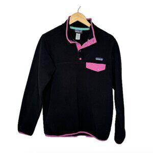 Patagonia Synchilla Snap T Fleece Pullover Women M Black Pink 25455 Chest Pocket